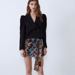 ZARA MULTICOLORED FAUX WRAP SEQUIN MINI SKIRT BLOGGERES FAV